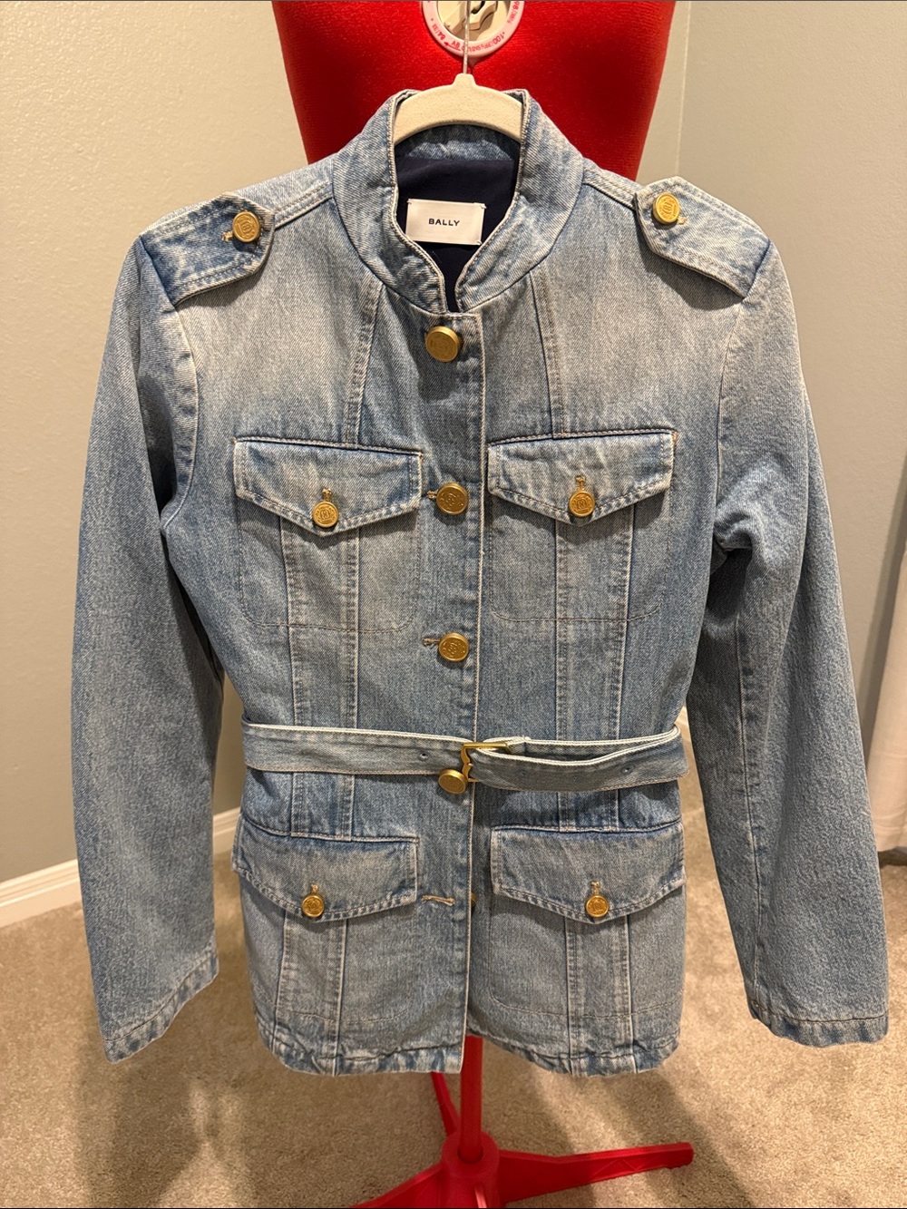 BALLY Light Wash Blue Denim Jacket with Gold-Tone Buttons